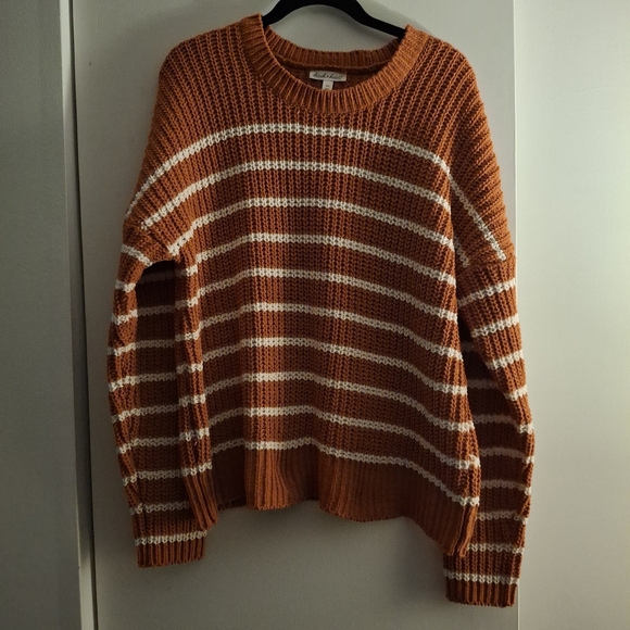 Derek Heart Women's Crochet Orange and White Striped Sweater - Picture 1 of 7